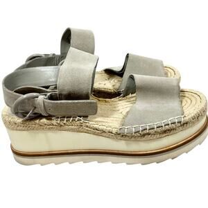 Marc Fisher LTD Alida Espadrille Platform Wedge Sandals Grey Suede Women 7M